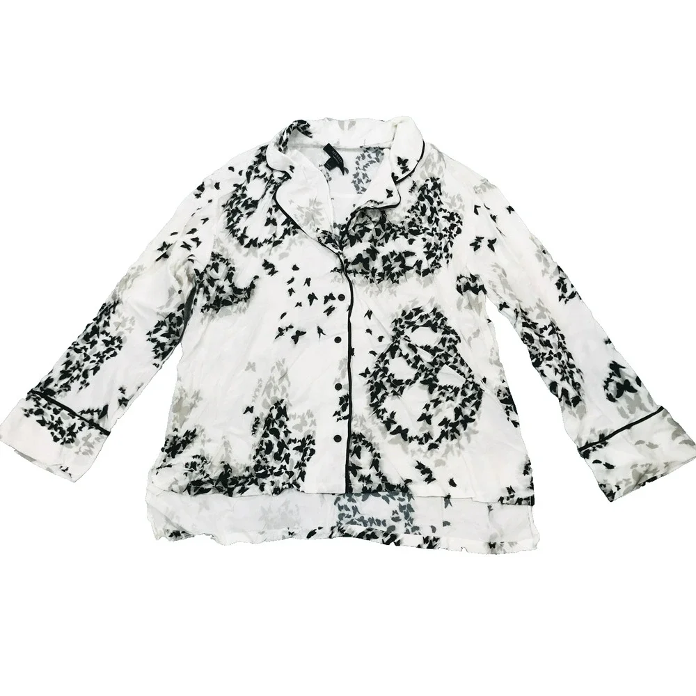 All Saints Women Medium Safi Orsino Pyjama Shirt White Black Skull Goth Flaw BC4